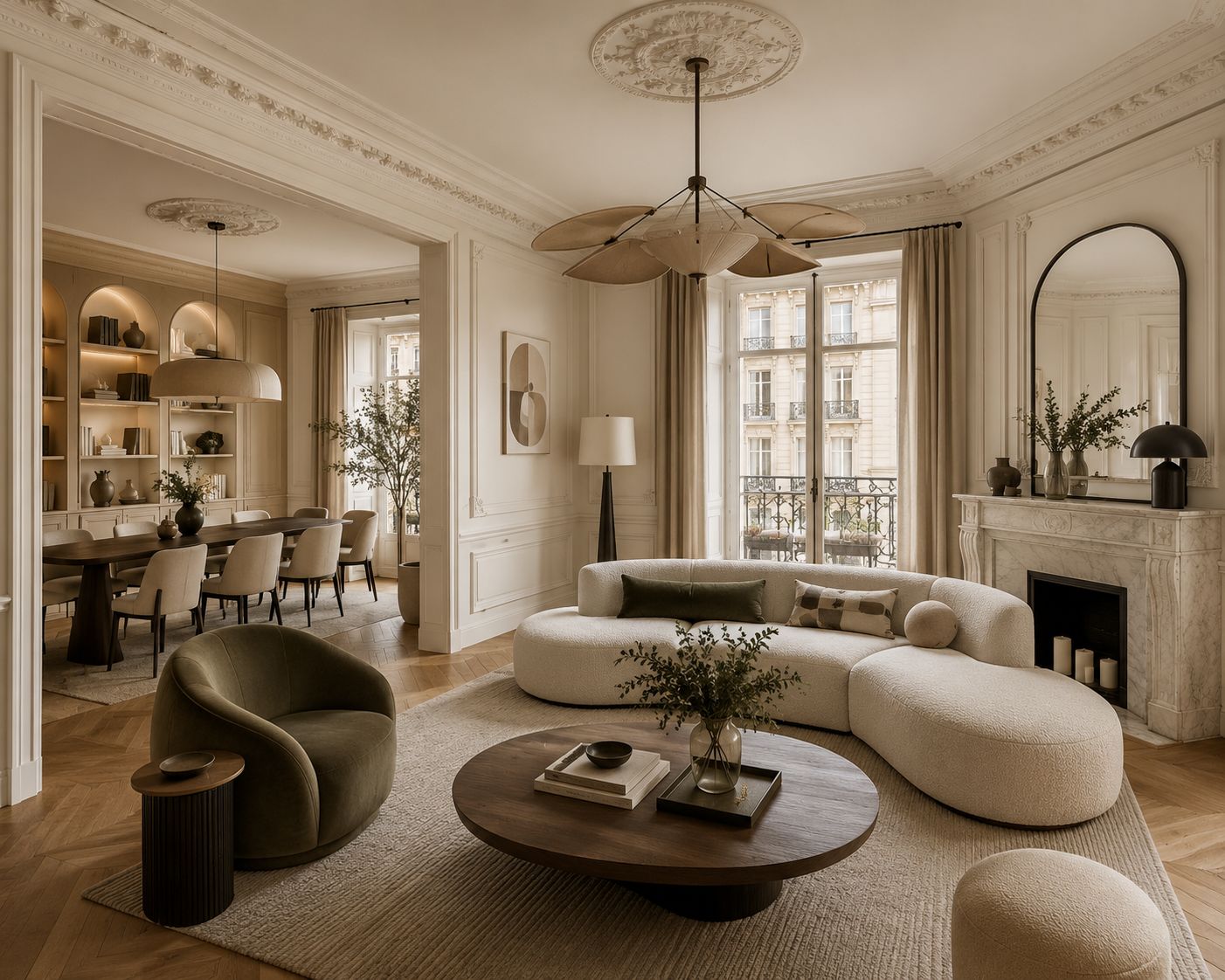 Intérieur haussmannien élégant conçu par Pauline Décoration